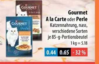 Gourmet A la Carte oder Perle Katzennahrung, nass, verschiedene Sorten je 85-g-Portionsbeutel 1 kg = 5.18