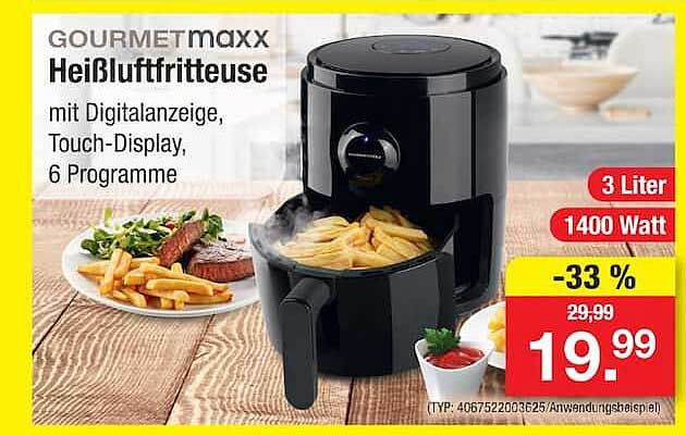 GOURMETmaxx Heißluftfritteuse mit Digitalanzeige, Touch-Display, 6 Programme