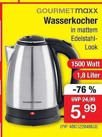 GOURMETmaxx Wasserkocher in mattem Edelstahl-Look