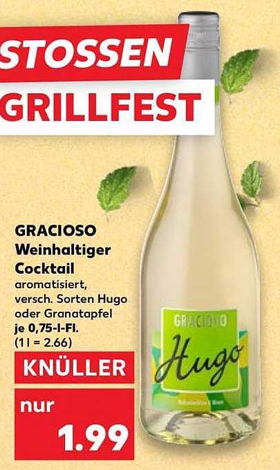 GRACIOSO Weinhaltiger Cocktail aromatisiert, versch. Sorten Hugo oder Granatapfel je 0,75-l-Fl.