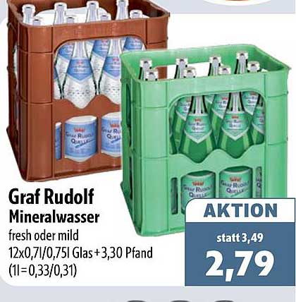 Graf Rudolf Mineralwasser fresh oder mild 12x0,7l/0,75l Glas +3,30 Pfand (1l=0,33/0,31)