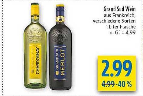 Grand Sud Wein aus Frankreich, verschiedene Sorten, 1 Liter Flasche