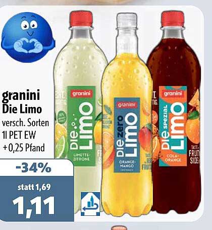 granini Die Limo versch. Sorten 1l PET EW +0,25 Pfand