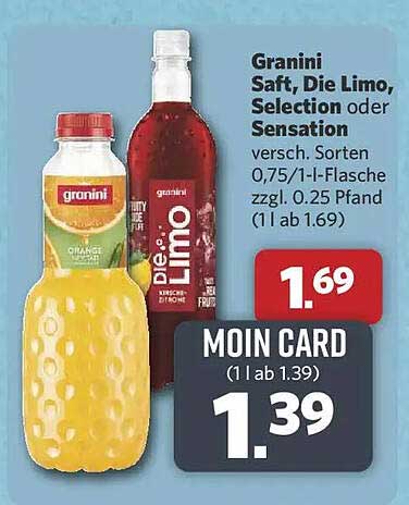 Granini Saft, Die Limo, Selection oder Sensation versch. Sorten 0,75/1 l-Flasche zzgl. 0.25 Pfand