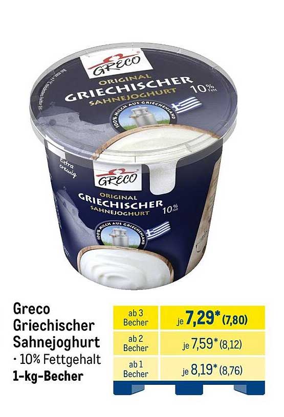 Greco Griechischer Sahnejoghurt • 10% Fettgehalt 1-kg-Becher