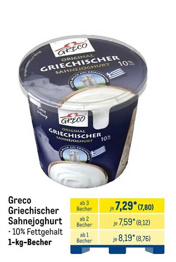 Greco Griechischer Sahnejoghurt • 10% Fettgehalt 1-kg-Becher