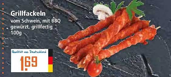 Grillfackeln vom Schwein, mit BBQ gewürzt, grillfertig 100g