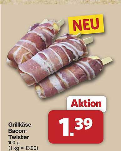 Grillkäse Bacon-Twister 100 g (1 kg = 13,90)