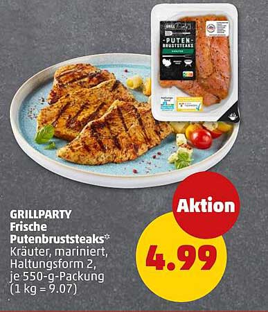 GRILLPARTY Frische Putenbruststeaks* Kräuter, mariniert, Halteform 2, je 550-g-Packung (1 kg = 9.07)