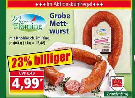 Grobe Mettwurst mit Knoblauch, im Ring je 400 g (1 kg = 12,48)