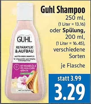 Guhl Shampoo 250 ml, oder Spülung, 200 ml, verschiedene Sorten je Flasche
