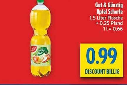 Gut & Günstig Apfel Schorle 1,5 Liter Flasche + 0,25 Pfand 1L = 0,66