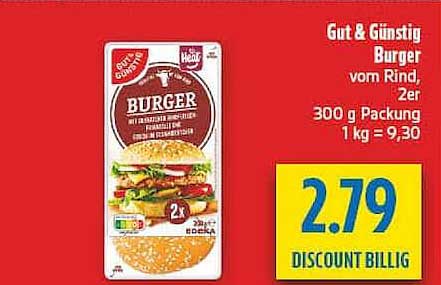 Gut & Günstig Burger vom Rind, 2er