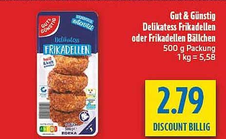 Gut & Günstig Delikatess Frikadellen oder Frikadellen Bällchen 500 g Packung 1 kg = 5,58
