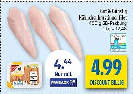 Gut & Günstig Hähnchenbrustinnenfilet 400 g SB-Packung 1 kg = 12,48