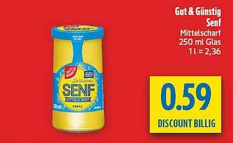 Gut & Günstig Senf Mittelscharf 250 ml Glas
