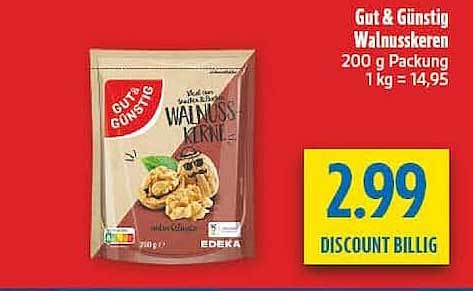 Gut & Günstig Walnusskerne 200 g Packung 1 kg = 14,95