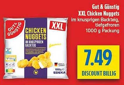 Gut & Günstig XXL Chicken Nuggets im knusprigen Backteig, tiefgefroren 1000 g Packung