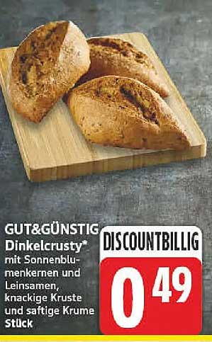 GUT&GÜNSTIG Dinkelkrusti mit Sonnenblumenkernen und Leinsamen, knackige Kruste und saftige Krume Stück