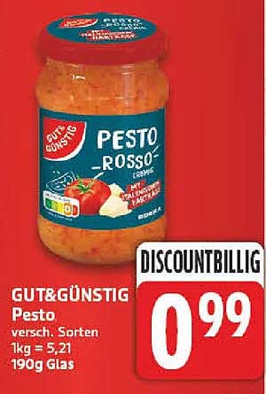GUT&GÜNSTIG Pesto versch. Sorten 1kg = 5,21 190g Glas