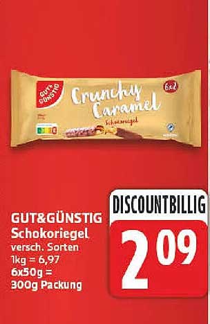 GUT&GÜNSTIG Schokoriegel versch. Sorten 1kg = 6,97 6x50 g = 300g Packung