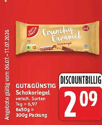 GUT&GÜNSTIG Schokoriegel versch. Sorten 1kg = 6,97 6x50g = 300g Packung