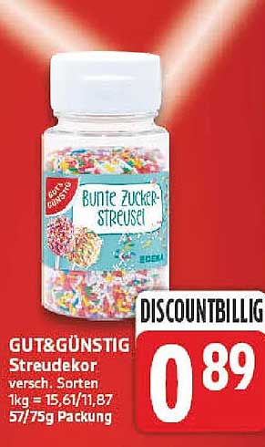 GUT&GÜNSTIG Streudekor versch. Sorten 1kg = 15,61/11,87 57/75g Packung