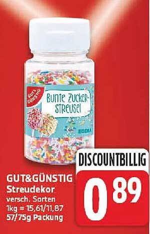 GUT&GÜNSTIG Streudekor versch. Sorten 1kg = 15,61/11,87 57/75g Packung