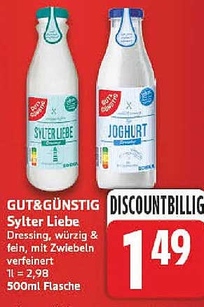 GUT&GÜNSTIG Sylter Liebe Dressing, würzig & fein, mit Zwiebeln verfeinert 1L = 2,98 500ml Flasche