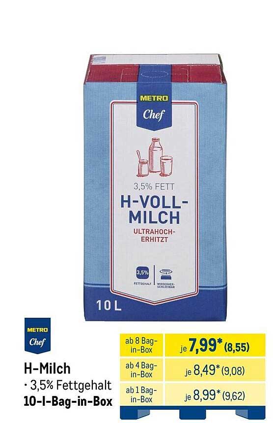 H-Milch • 3,5% Fettgehalt 10-l-Bag-in-Box