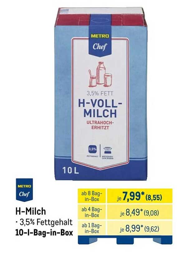 H-Milch 3,5% Fettgehalt 10-l-Bag-in-Box