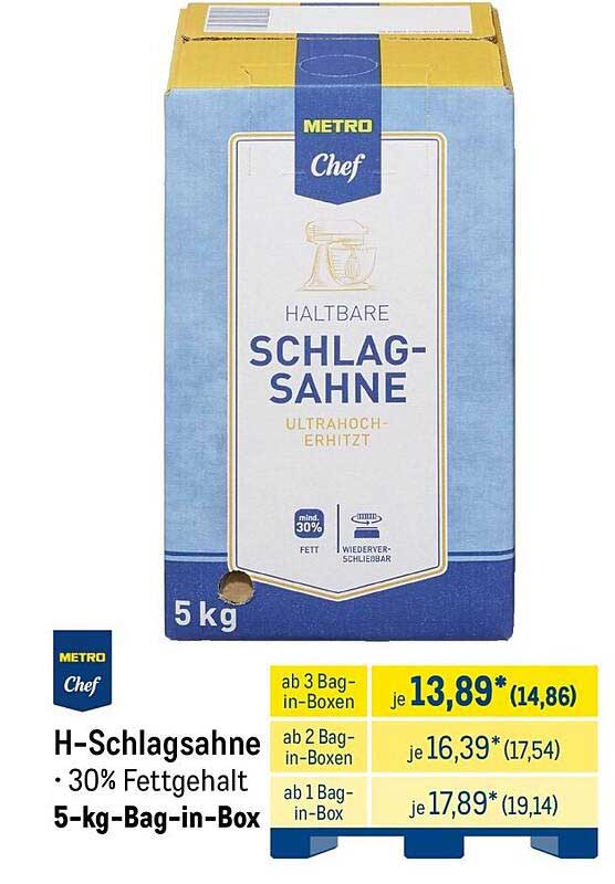 H-Schlagsahne • 30% Fettgehalt 5-kg-Bag-in-Box