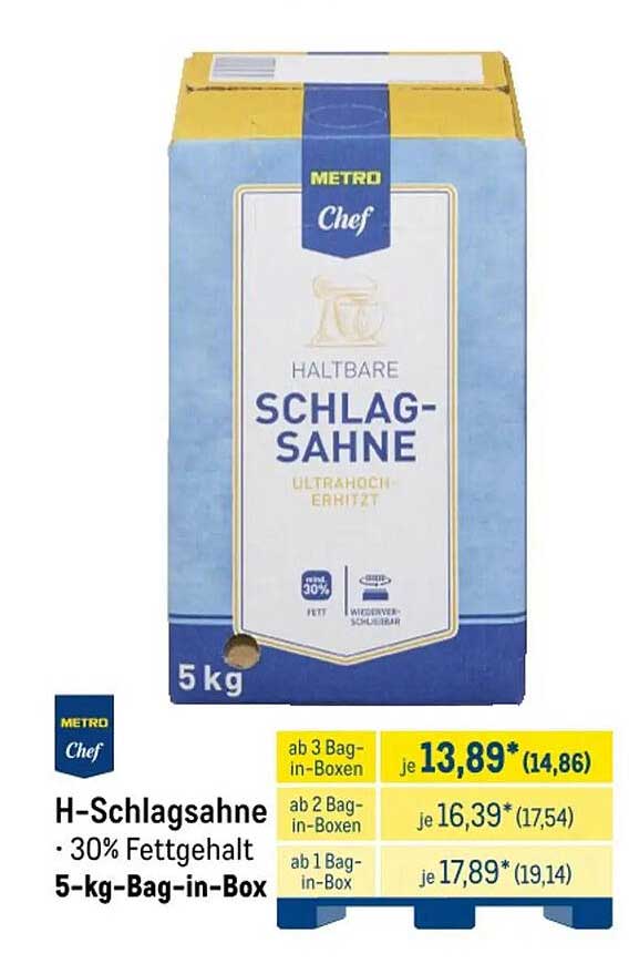 H-Schlagsahne · 30% Fettgehalt 5-kg-Bag-in-Box