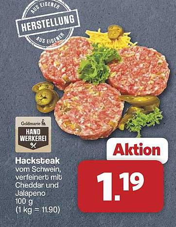Hacksteak vom Schwein, verfeinert mit Cheddar und Jalapeno 100 g (1 kg = 11.90)