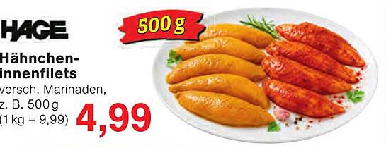 HAGE Hähnchen- innenfilets versch. Marinaden, z. B. 500g (1 kg = 9,99)