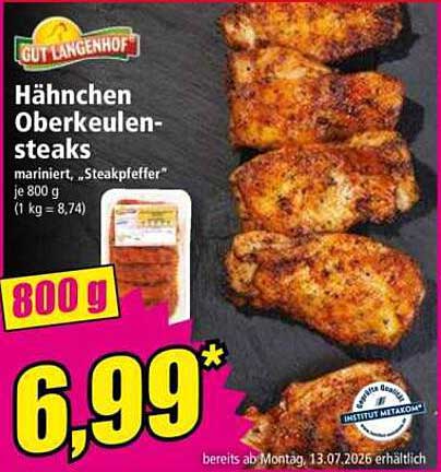 Hähnchen Oberkeulen-steaks mariniert „Steakpfeffer“ je 800 g (1 kg = 8,74)