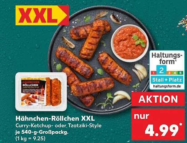 Hähnchen-Röllchen XXL Curry-Ketchup- oder Tzatziki-Style je 540-g-Großpackg. (1 kg = 9.25)