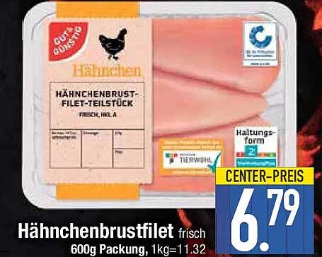 Hähnchenbrustfilet frisch 600g Packung, 1kg=11.32