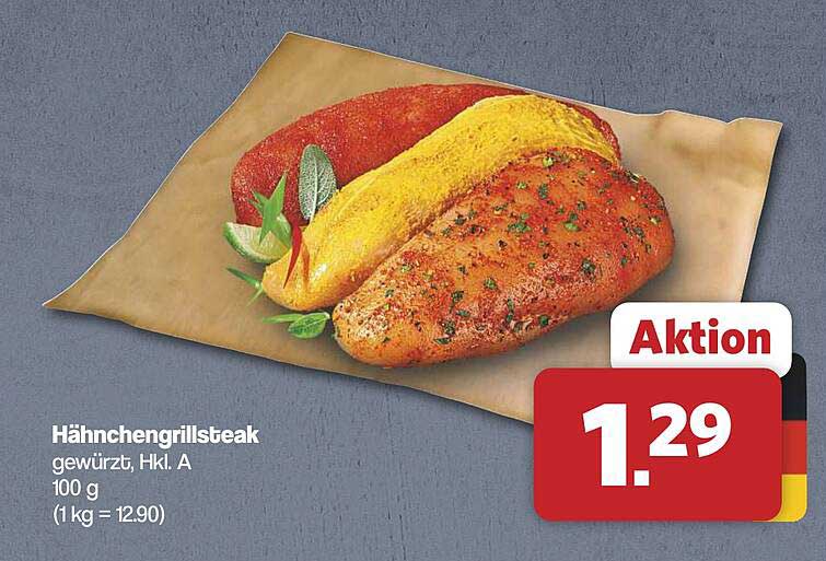 Hähnchengrillsteak gewürzt, Hkl. A 100 g (1kg = 12.90)
