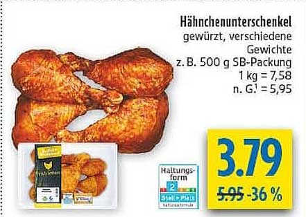 Hähnchenunterschenkel gewürzt, verschiedene Gewichte