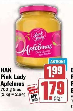 HAK Pink Lady Apfelmus 700 g Glas (1 kg = 2.84)