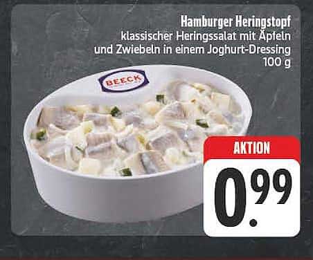 Hamburger Heringsstopf klassischer Heringssalat mit Äpfeln und Zwiebeln in einem Joghurt-Dressing 100 g