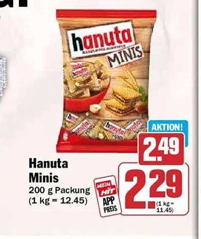 Hanuta Minis 200 g Packung (1 kg = 12.45)