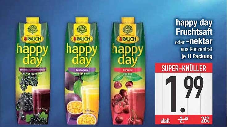 happy day Fruchtsaft oder -nektar aus Konzentrat je 1 l Packung