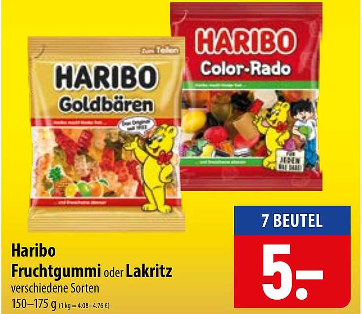 Haribo Fruchtgummi oder Lakritz verschiedene Sorten 150–175 g