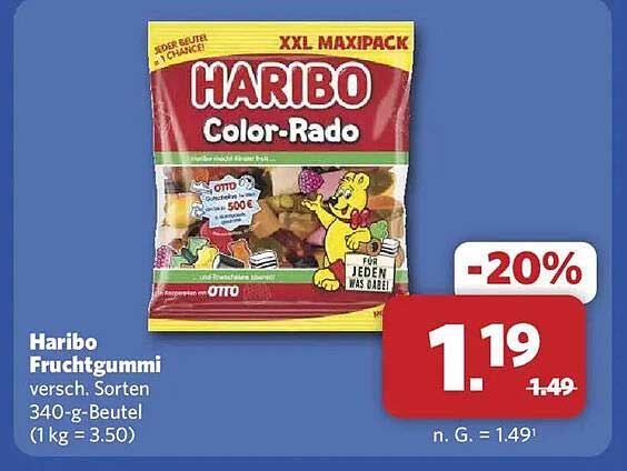 Haribo Fruchtgummi versch. Sorten 340-g-Beutel (1 kg = 3.50)