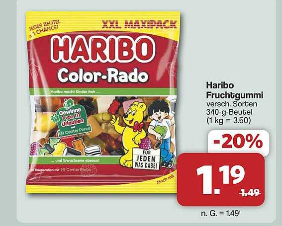 Haribo Fruchtgummi versch. Sorten 340-g-Beutel (1 kg = 3,50)