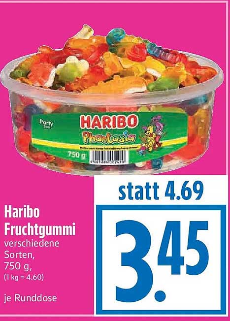 Haribo Fruchtgummi verschiedene Sorten, 750 g, je Runddose
