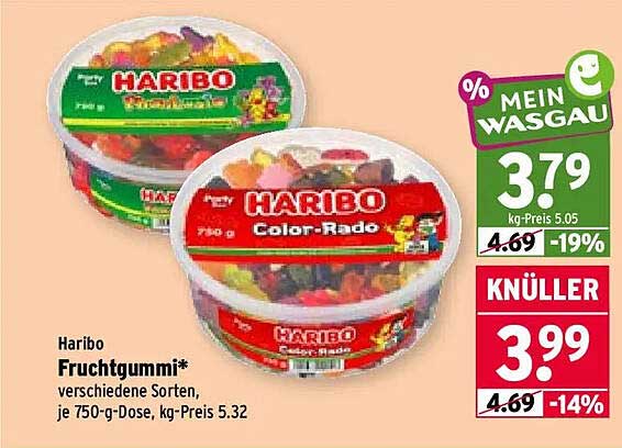 Haribo Fruchtgummi* verschiedene Sorten, je 750-g-Dose, kg-Preis 5.32