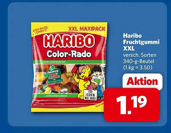 Haribo Fruchtgummi XXL versch. Sorten 340-g-Beutel (1 kg = 3.50)